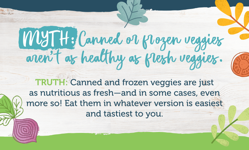 MYTH: Canned or frozen veggies aren’t as healthy as fresh veggies.
